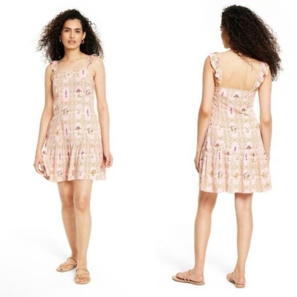 Agua Bendita Target Dainty Floral Tile Flutter Sleeve Mini Dress Size XXL - Picture 12 of 12